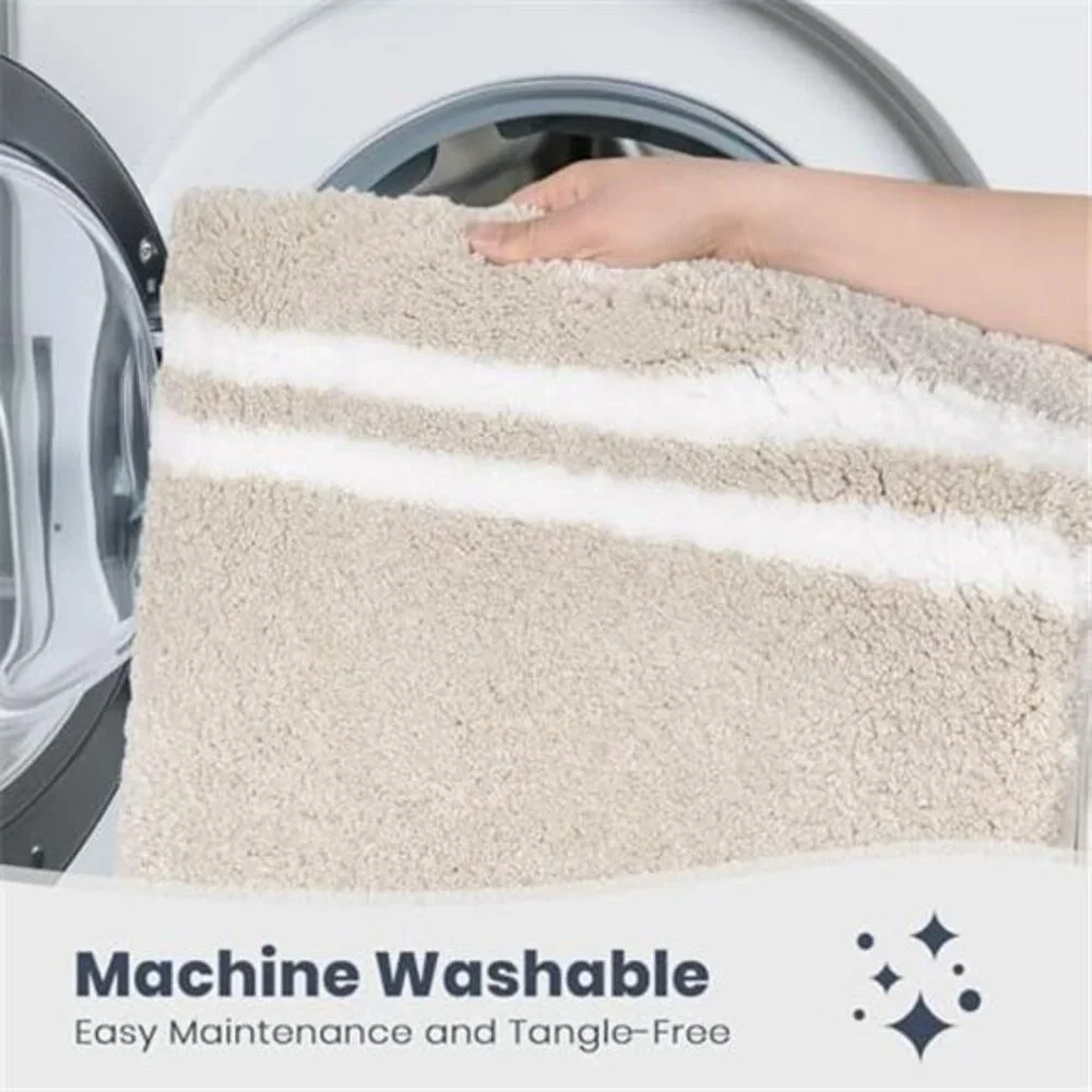 Shaggy Microfiber Bath Rug Non Slip Bathroom Mat Soft Absorbent Beige 24x36